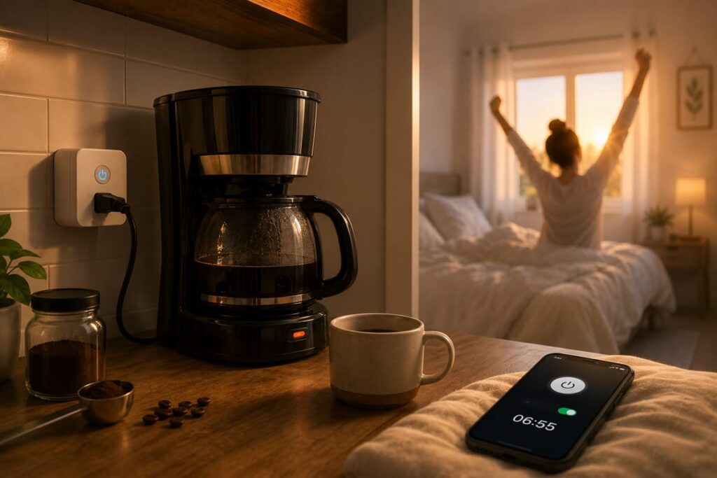 Smart plug automating a morning coffee routine