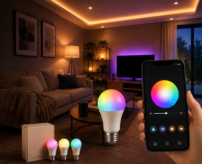 Smart LED lighting setup that helps lower electricity bills in a modern living room