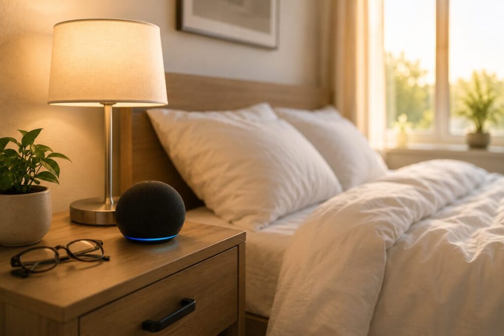 Smart speaker running an automated good morning routine
