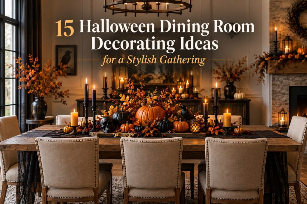 15 Halloween dining room decorating ideas for a stylish gathering with pumpkins, candles and elegant table decor