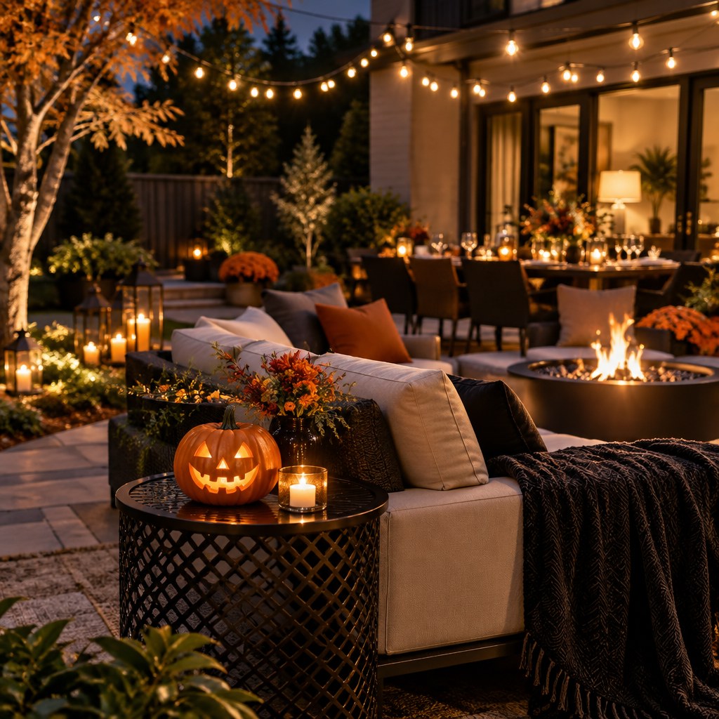 Add One Playful Pumpkin Accent for a Halloween backyard evening party