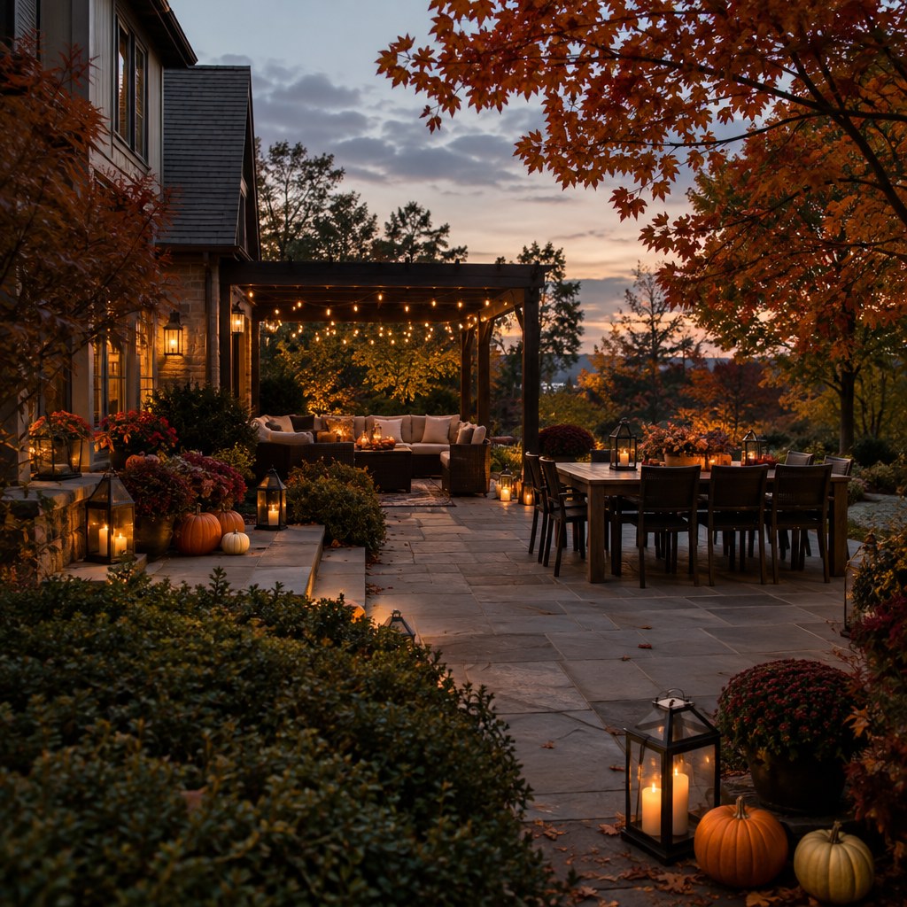 Frame the Party With Autumn Foliage for a Halloween backyard evening party