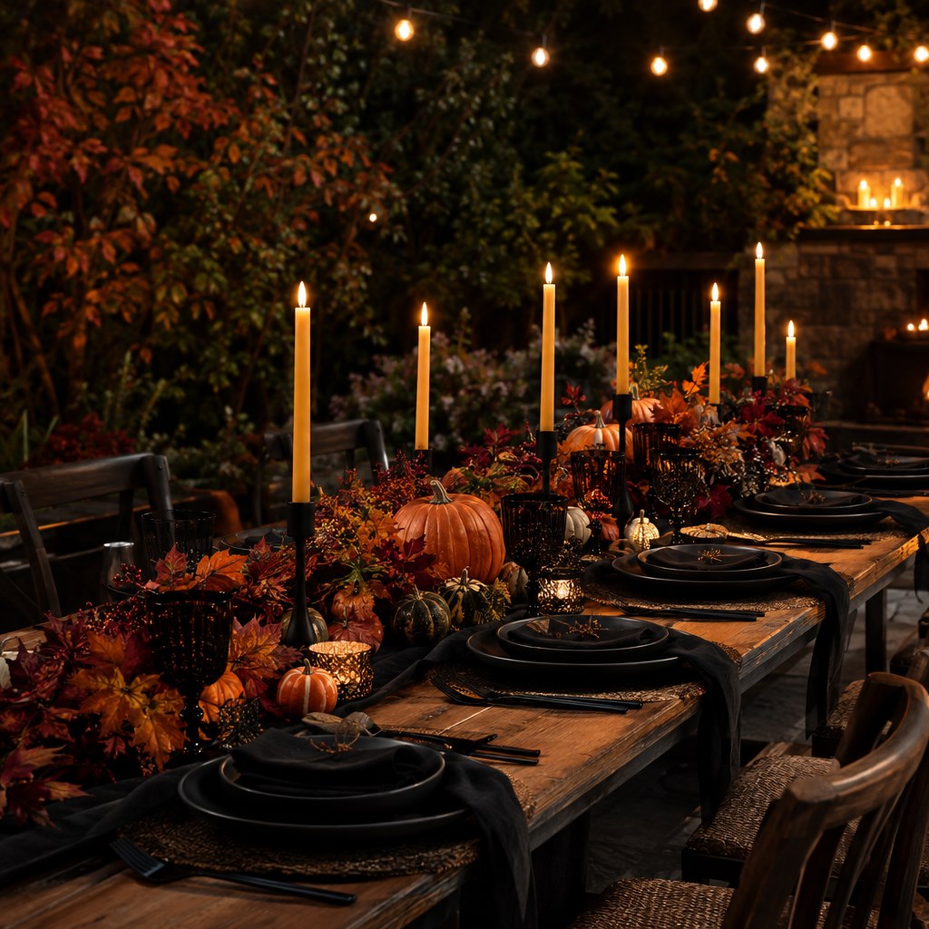 Create a Candlelit Dining Zone for a Halloween backyard evening party