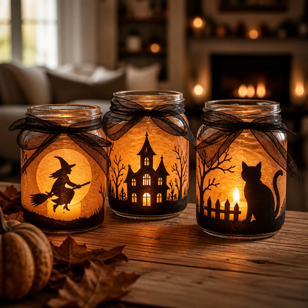 Cozy DIY Halloween candle jars with warm glow