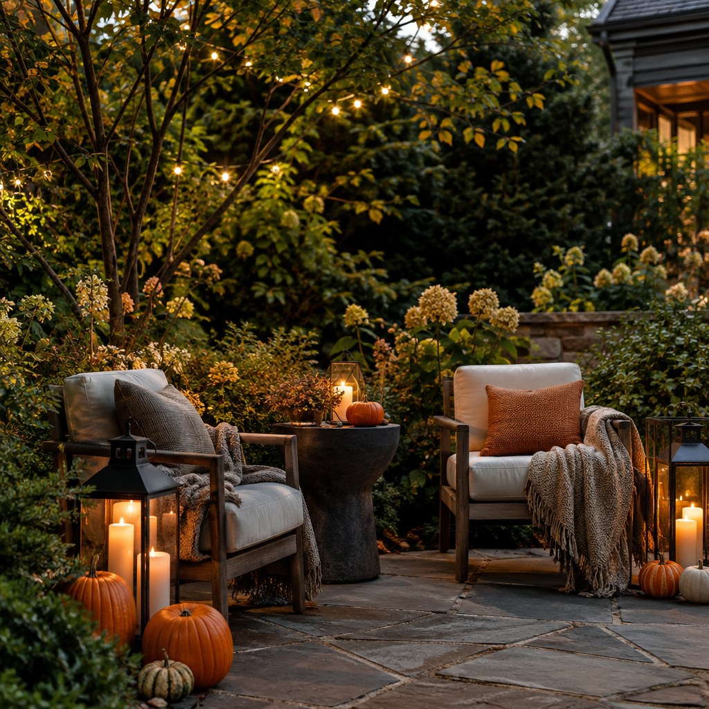 Make a Cozy Garden Corner for a Halloween backyard evening party