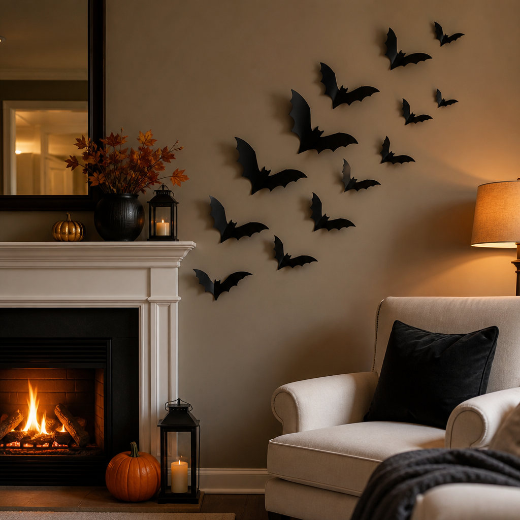 DIY black bat wall decor for Halloween