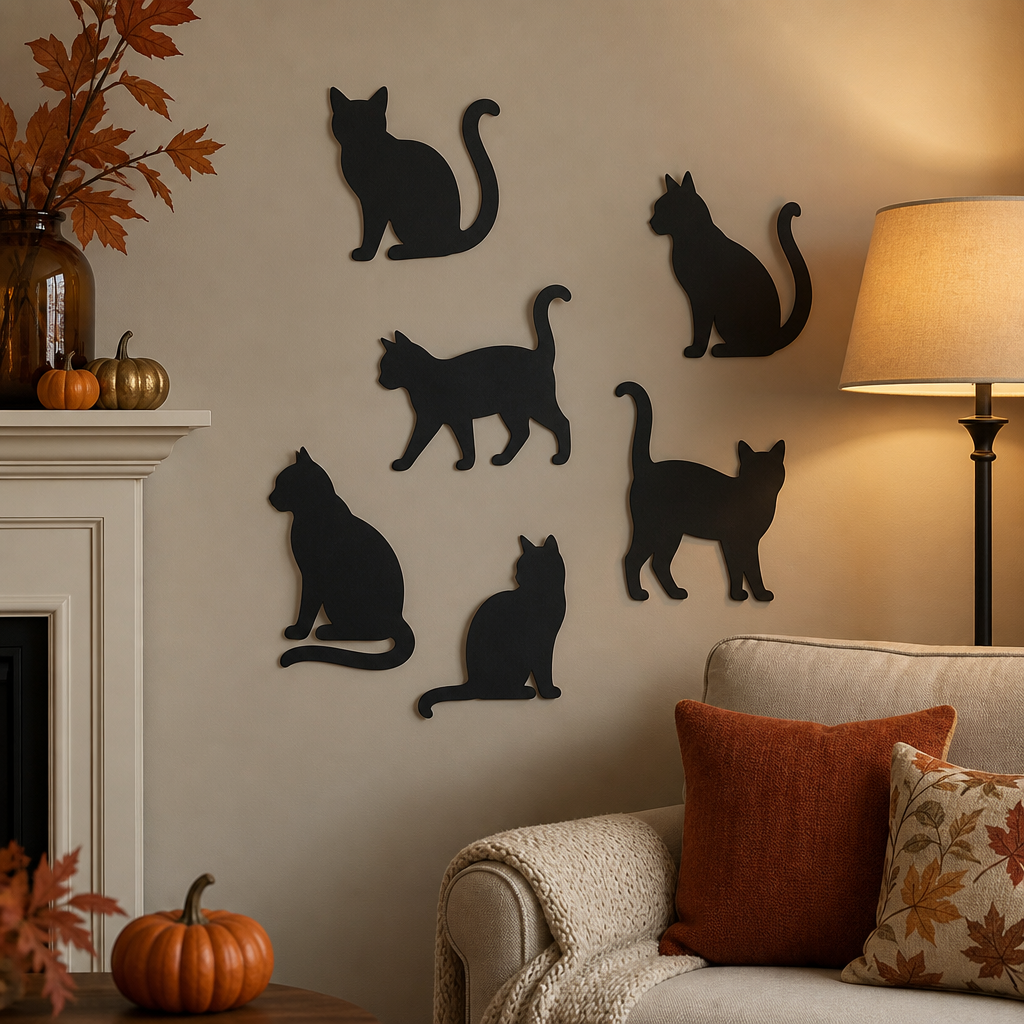 DIY black cat wall art made from cardstock
