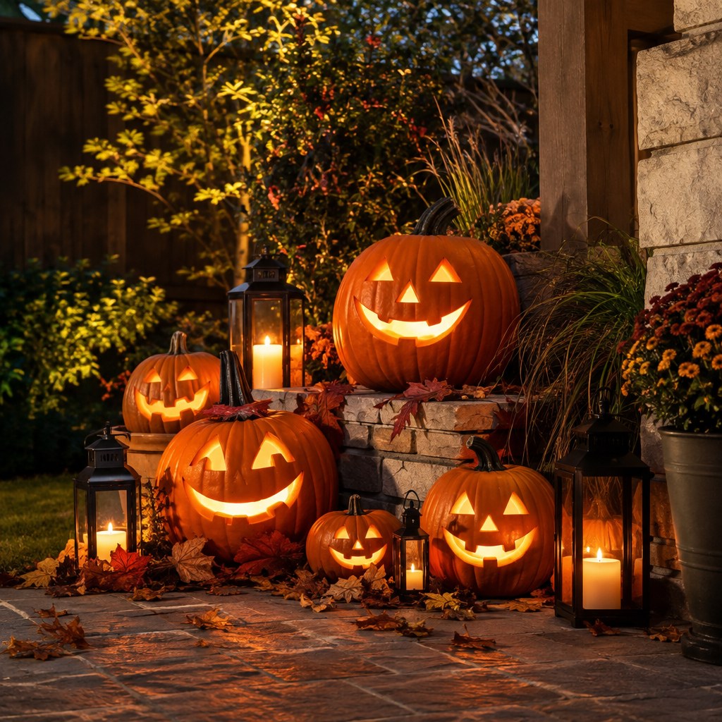 Cluster Jack-o'-Lanterns for a Halloween backyard evening party