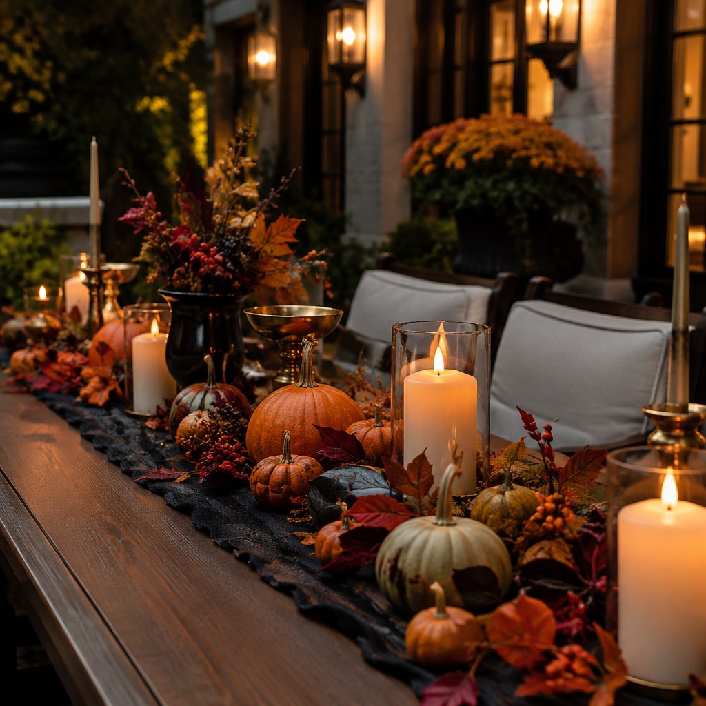 Style a Pumpkin-and-Candle Table for a Halloween backyard evening party