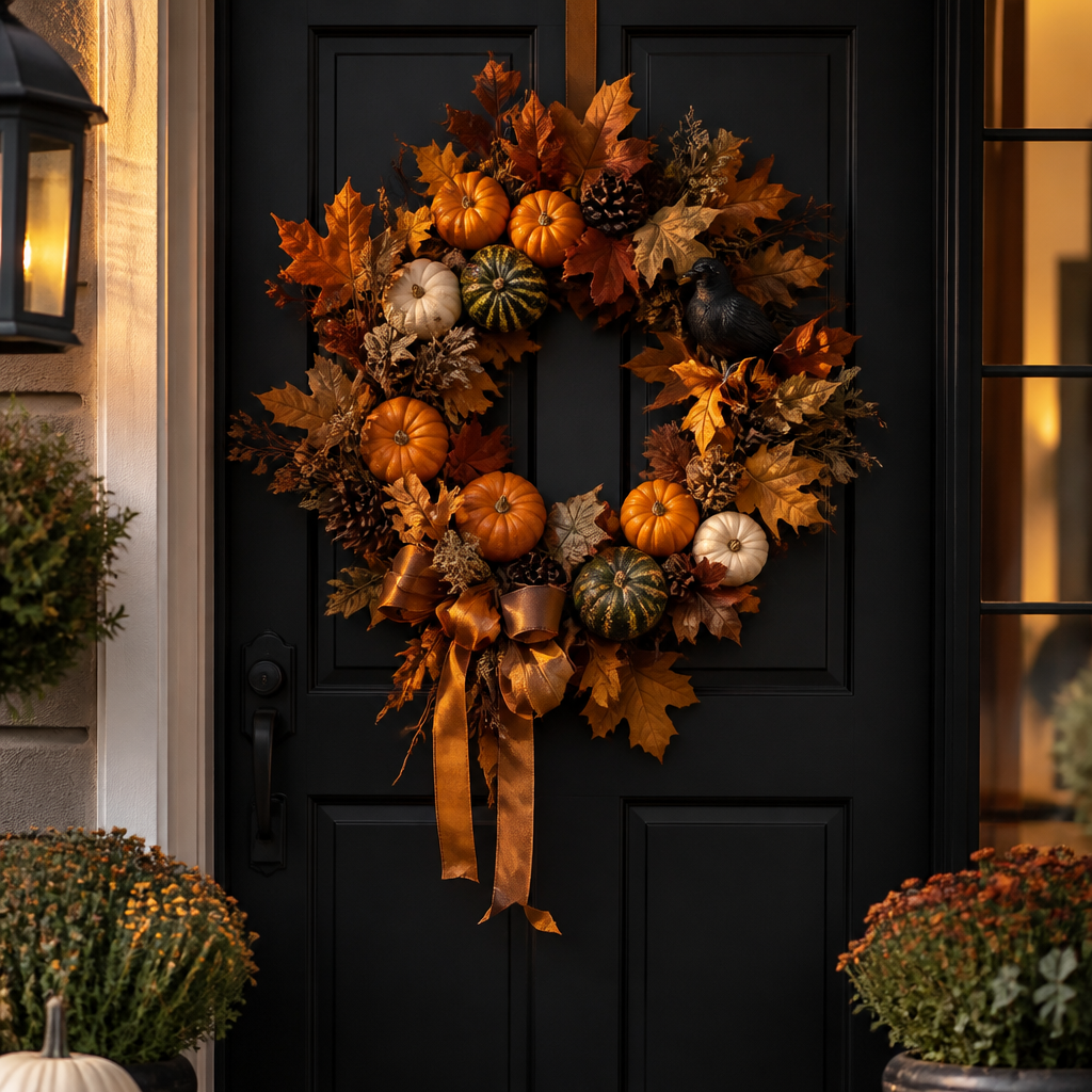 Elegant spooky-but-cute Halloween door wreath
