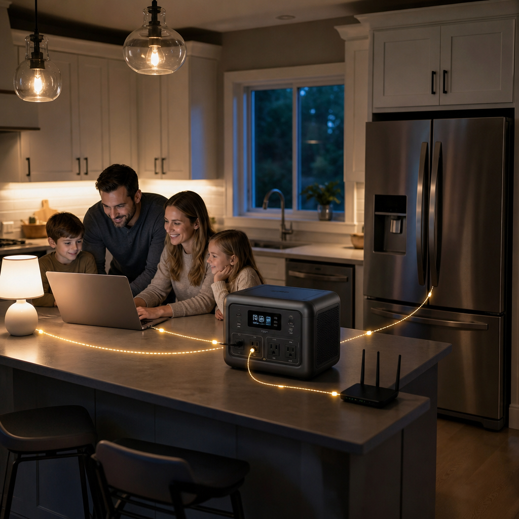 Essential home appliances powered by a solar generator during a U.S. power outage