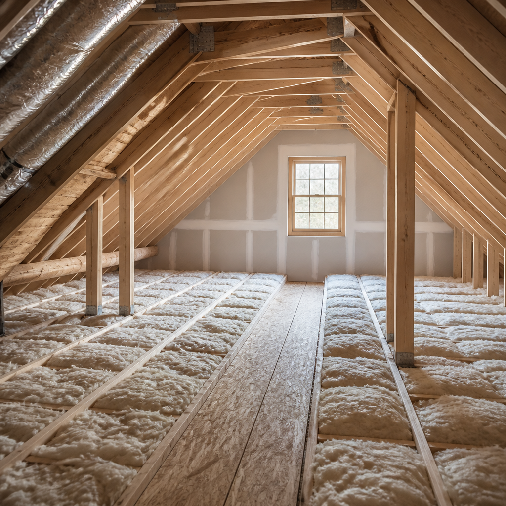 Finished attic with improved insulation and careful air sealing