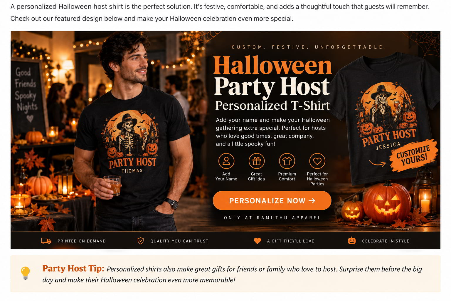 Halloween Party Host Personalized T-Shirt from Ramuthu Apparel
