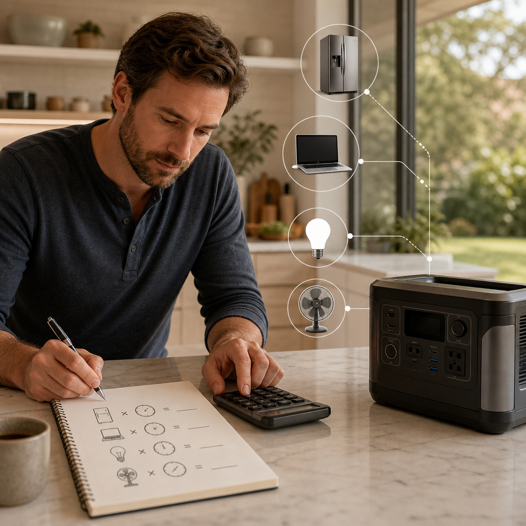 Homeowner calculating appliance watt-hours to size a solar generator