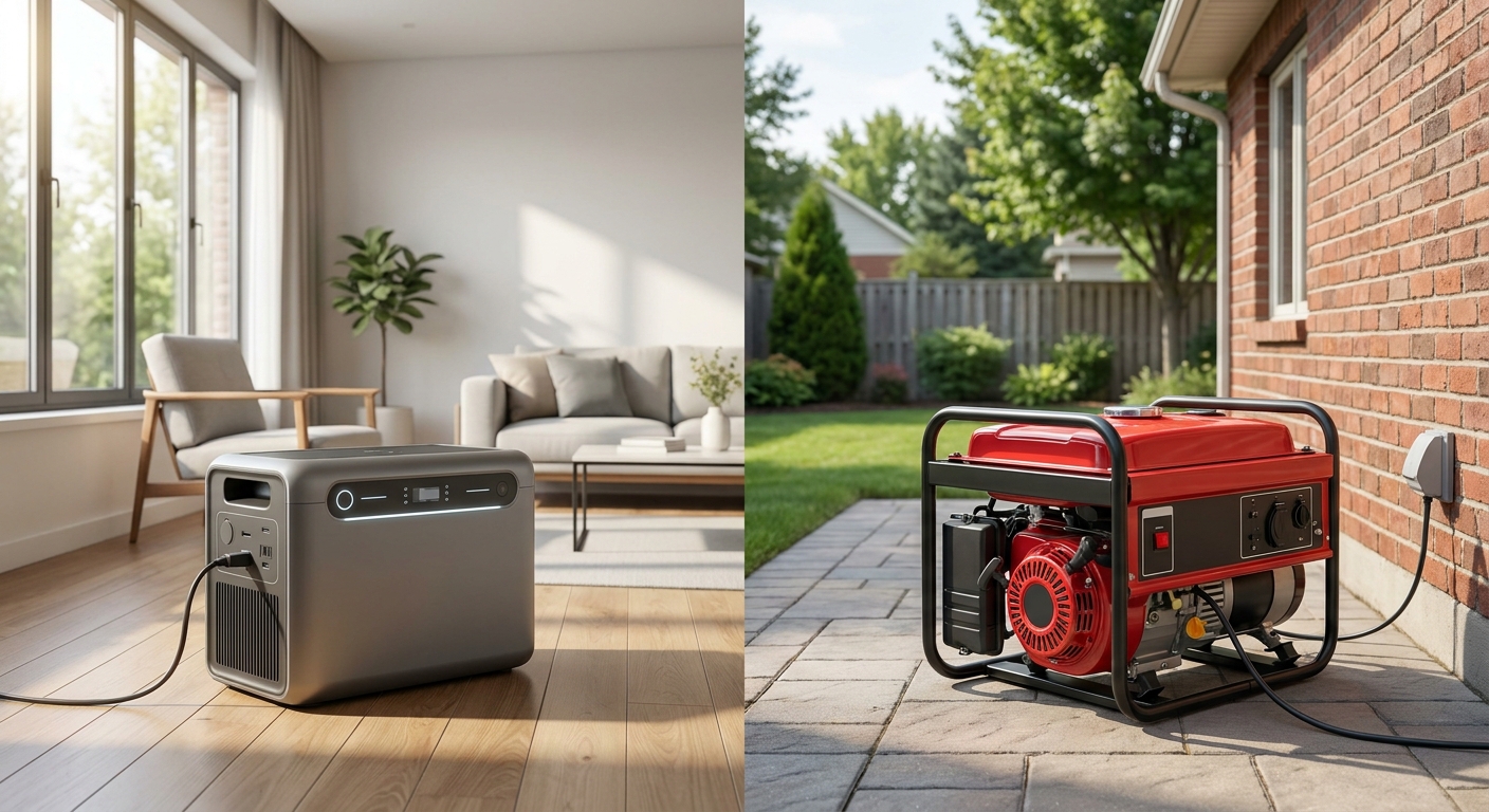 Portable battery power station compared with a traditional fuel generator