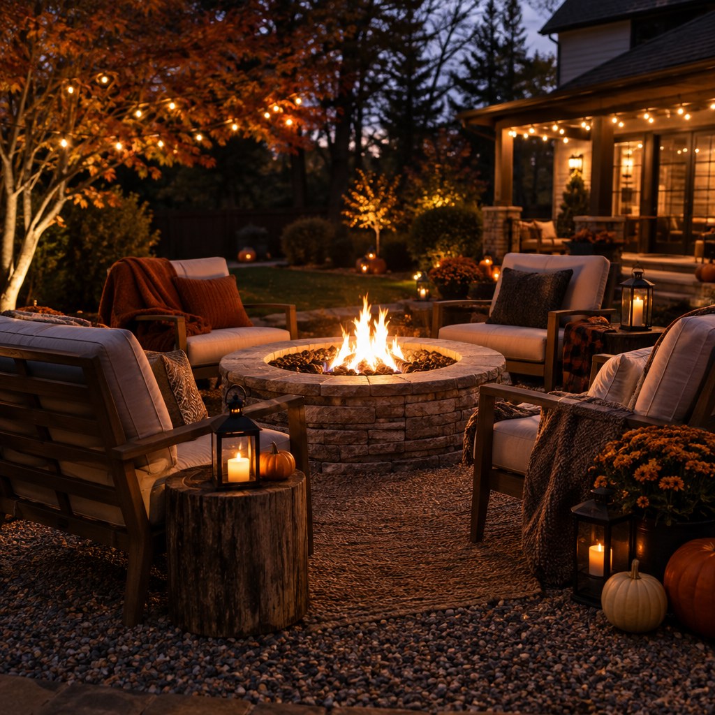 Set Up a Fireside Conversation Circle for a Halloween backyard evening party
