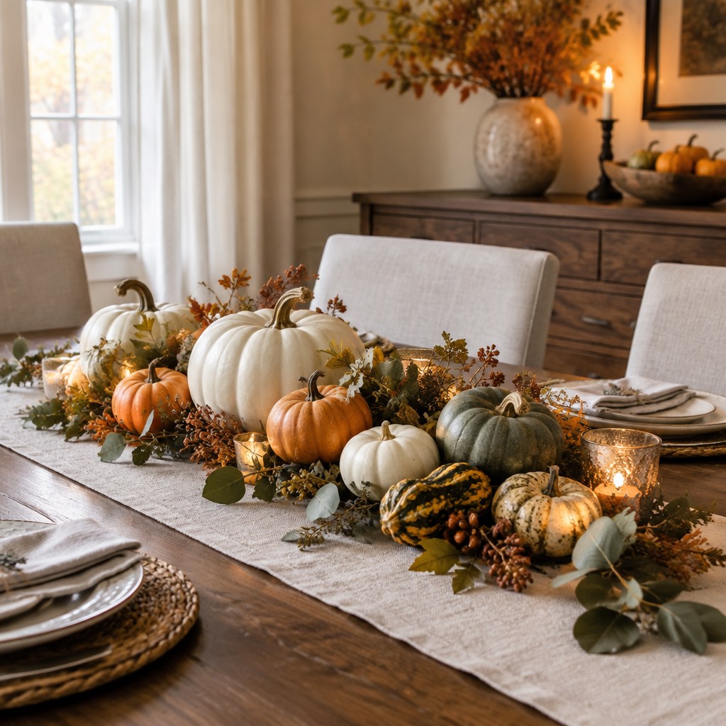 Simple pumpkin centerpiece for a Halloween table
