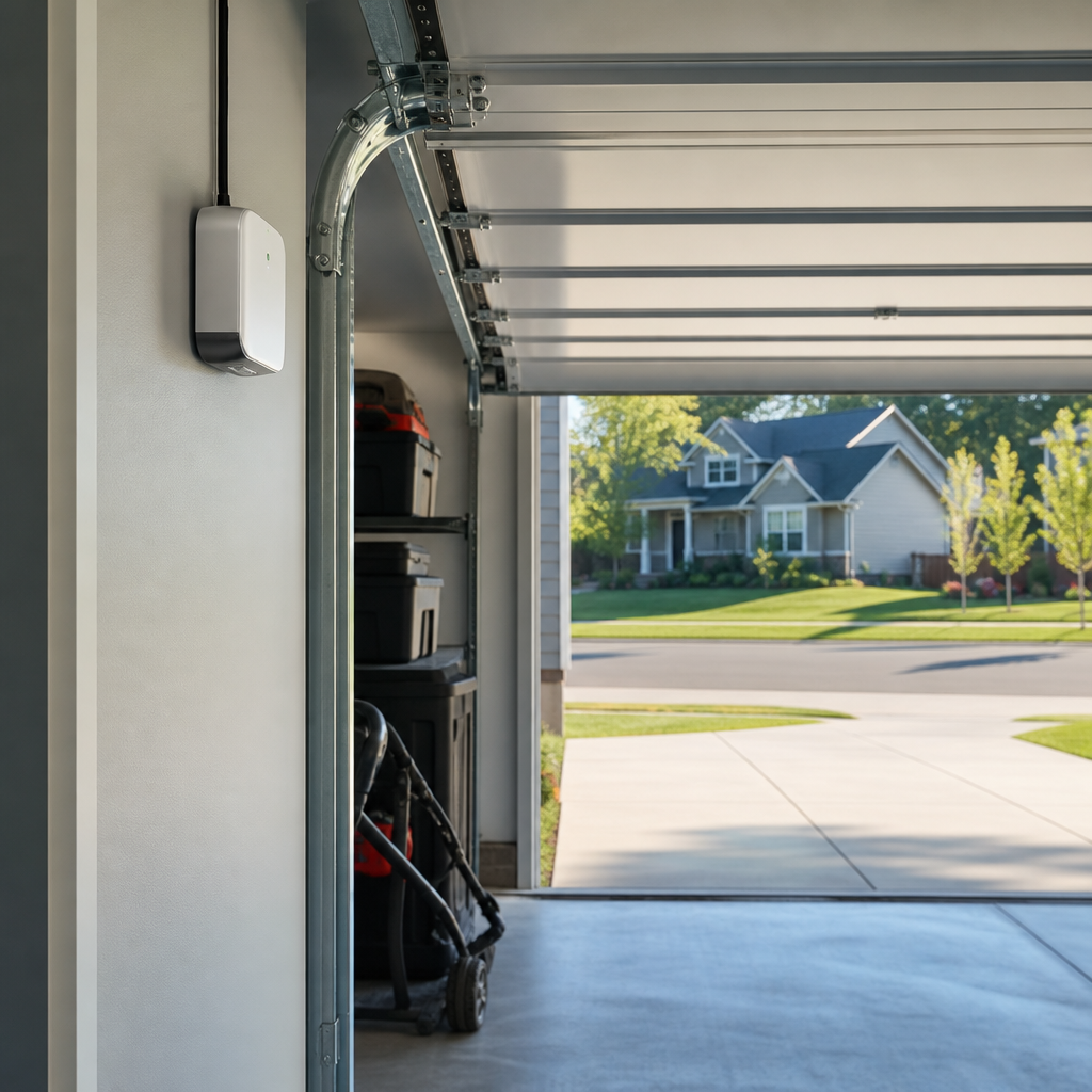 Smart garage door controller in a modern home garage