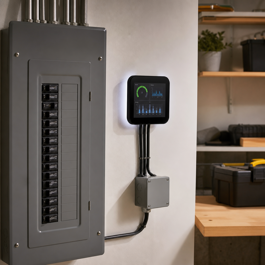 Smart home energy monitor near an electrical panel