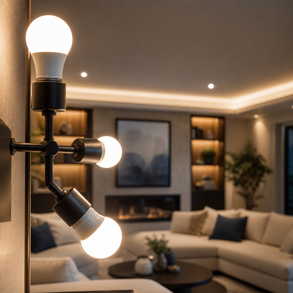 Smart LED light bulbs in a modern living room