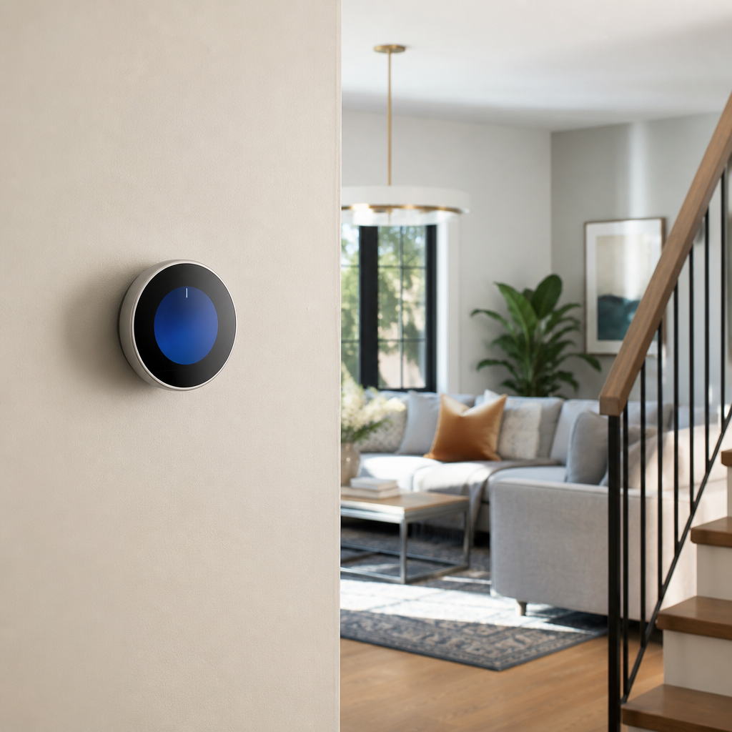 Smart thermostat in a modern American home