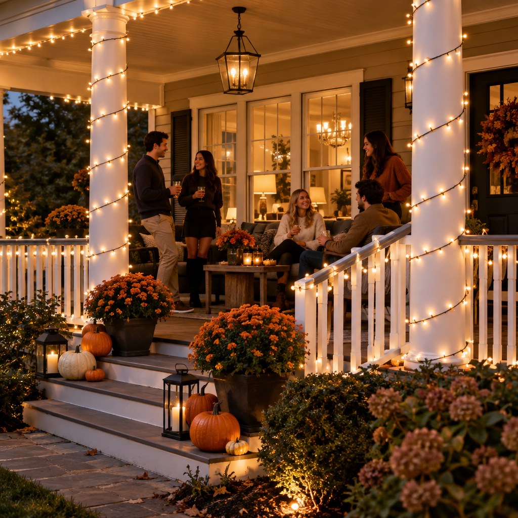 Warm micro string lights demonstrating a soft Halloween glow for a mirror or bookcase